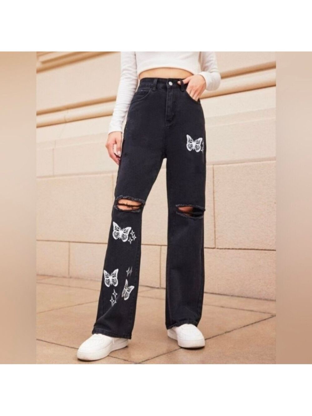 4 • ROMWE • Black High Rise Jeans with Butterfly Print